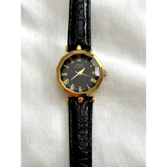 Anne Klein II vintage octagonal black and gold women's watch - Picture 1 of 7